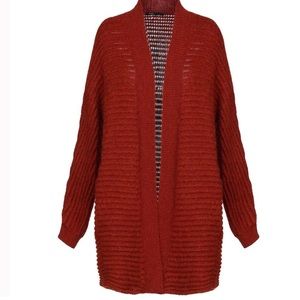 Maje Rust Brushed Ribbed Knit Cardigan 1